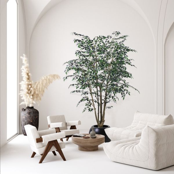 Lifelike Artificial Mini Ficus Tree - Artistic Trunk in 7.5FT/9.2FT, Low Maintenance for Luxury Spa & Restaurant Interior Design