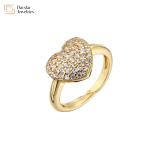 24k Gold Plated Diamond Jewelry Heart Love Rings Zircon Adjustable For Women