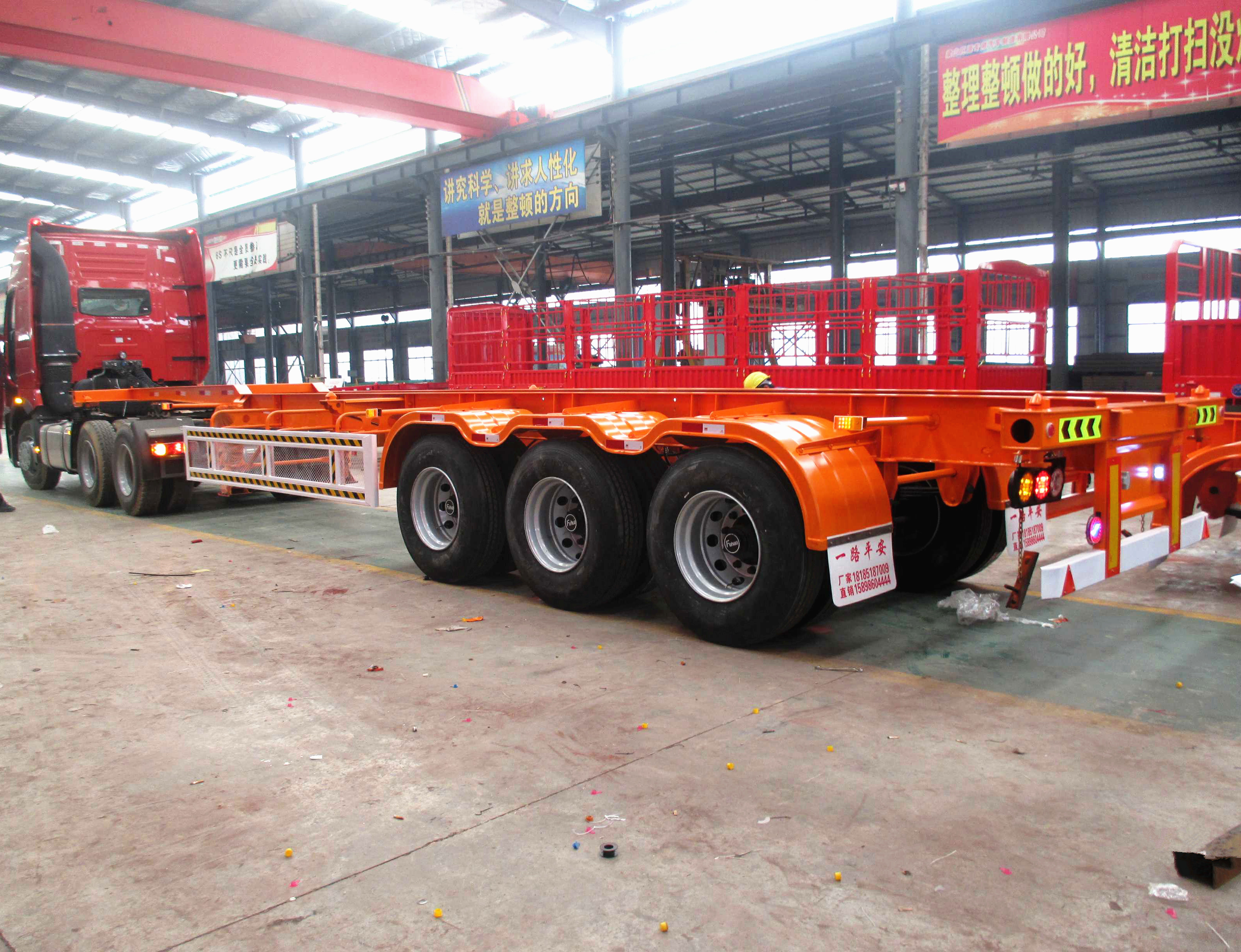 40 tons Max Payload 20ft Tri-Axle Skeleton Semi Trailer for Car Trailer Transportation
