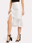 Ruffle Hem Asymmetric Lace Skirt For Women