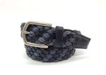 Woven Cotton & Leather Stretch Mens Belt, Black/Blue, 35MM Wide