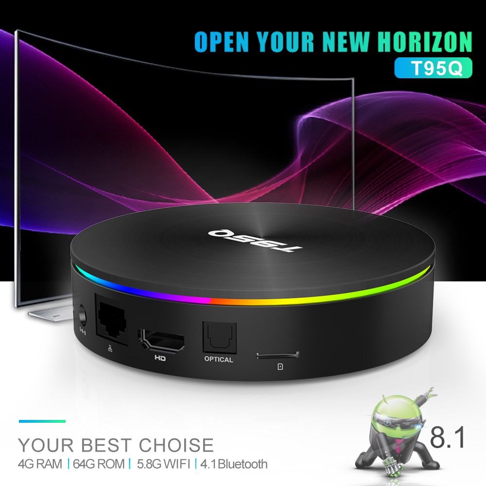 New Arrival 4g Ram 64g Rom Android 8.1 T95Q 2.4G/5.8G Wifi H.265 4K Smart Tv Box