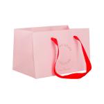 Biodegradable Pink Stamping Paper Cake Packaging Bags With Ribbon Handle