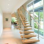 Mono Steel Beam Modern Straight Staircase Laminated Glass Tread Indoor