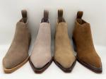 brown soft cow suede leather Womens Dress ankle Boots，abs heel with TPR non-slip