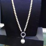 White Shell Pearl Strands Sweater Pendant Necklace with Cubic Zirocnia Charm