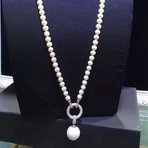 Wholesale White Shell Pearl Strands Sweater Pendant Necklace with Cubic Zirocnia Charm (SN702144) from china suppliers