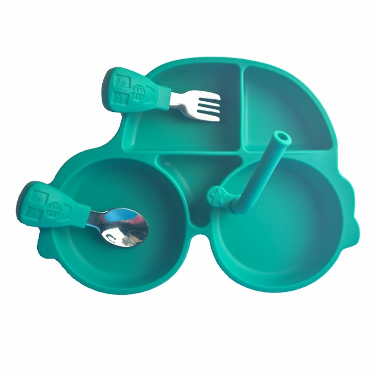 Portable Silicone Suction Food Storage Container MHC Kids Baby Plate With Straw