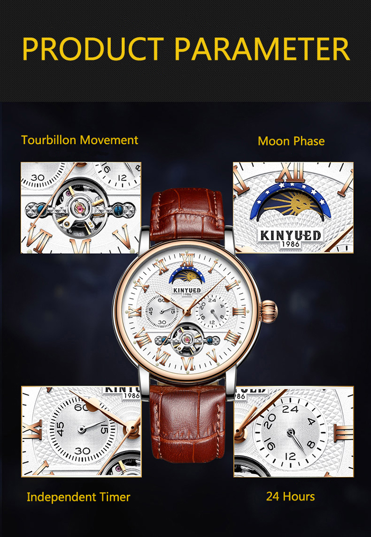 KINYUED 2019 Creative Automatic Men Watches Luxury Brand Moon Phase Mens Mechanical Watch
