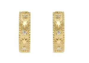 Wholesale Star Engraved 9K Gold Earrings Huggie Hoop Style Dia 16MM Width 4MM from china suppliers