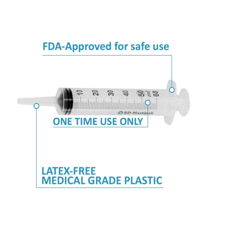 60ml Syringes 1pack disposable Medicine Administration for Adults, Infants, Toddlers and Small Pets - Box of 1 Syringe 60cc