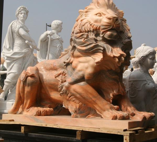 Nature Stone carving lions statue pink marble animal sculpture,stone carving