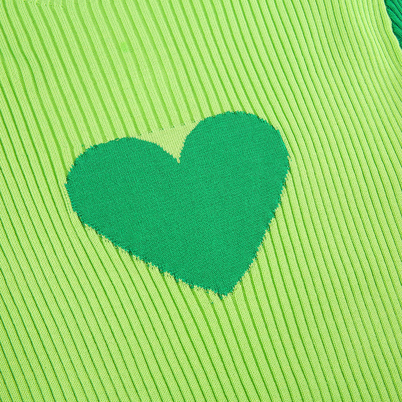 Custom O Neck Girl Long Sleeve Sweater Viscose Two Pieces Top With Heart