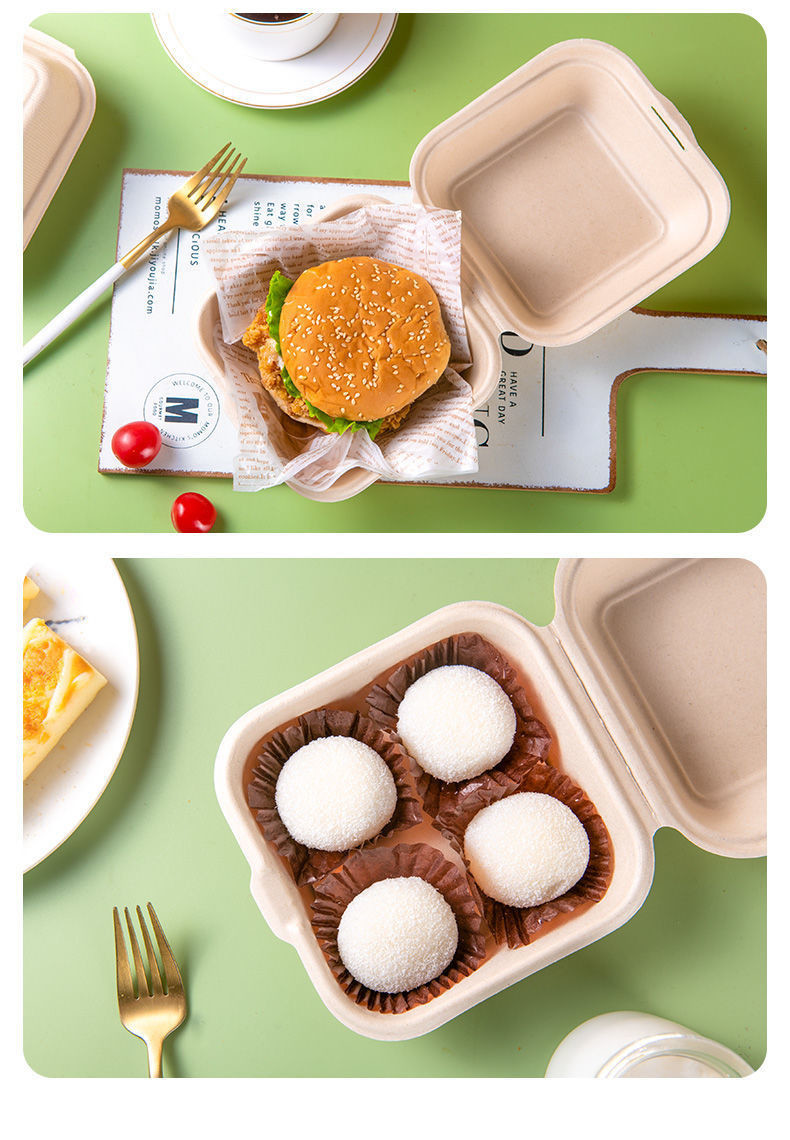 6x6" Bagasse Clamshell To Go Box Take Out for Lunch