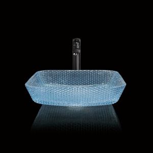 Wholesale Water Blue Square Vessel Bathroom Sink Glass Crystal Hand Wash from china suppliers