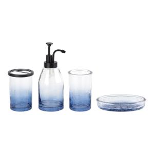 Wholesale 4pcs Glass Bathroom Accessories Set Ombre Blue Apothecary Head Crack Effect Round Shape from china suppliers