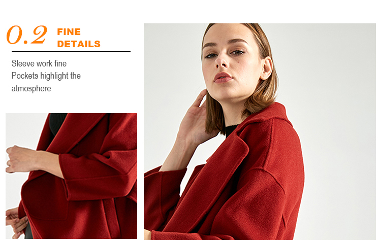 Red Color Women'S Long Wool Winter Coats ，Long Woolen Jacket For Ladies