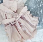 Premium organic cotton Lotus leaf+bowknot design baby girl clothes newborn