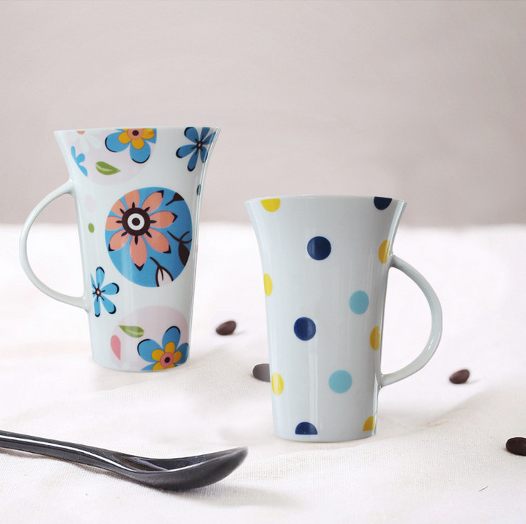 High temperature decal Eco Friendly Mugs / Couples Cup Coffee Mug with spoon