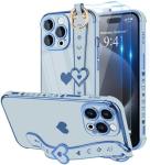 iPhone 12 Pro Cute Love-Heart Plating Strap Phone Cover for Women Girls Bling