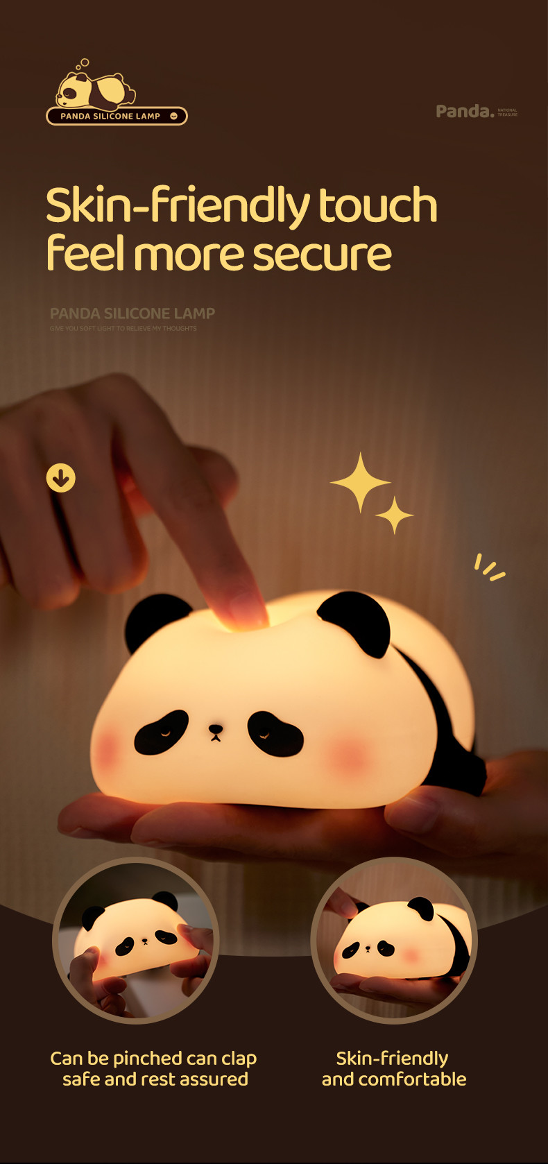 Factory customization silicone night light panda Usb Rechargeable Table Led Lamp Night Light Silicone Night Lights For Kids Room