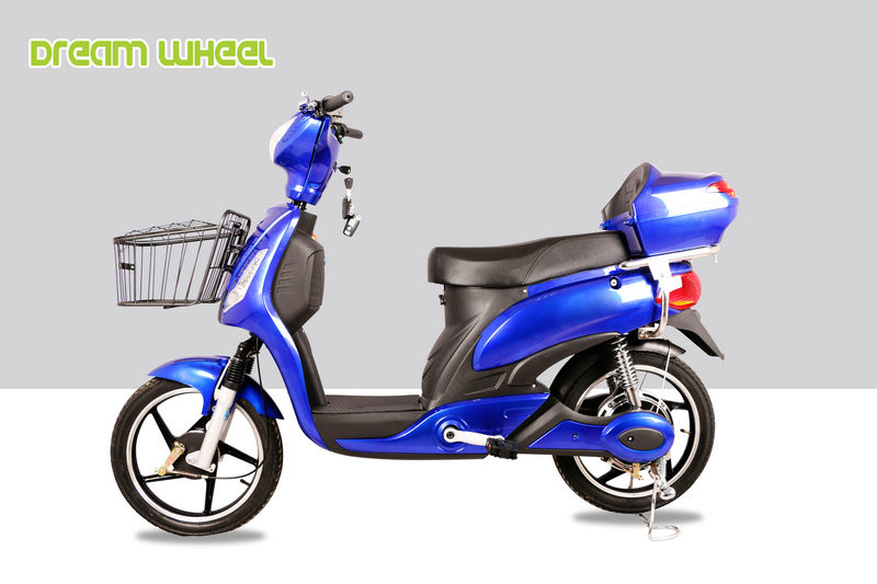 Blue Pedal Assisted Electric Scooter , 18" X 2.5 Electric Moped Scooter For Adults