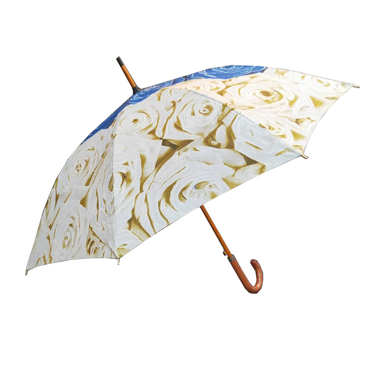 Windproof Straight Umbrella With Wooden J Shape Handle