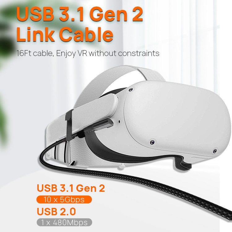 20FT VR Headset Type A To C USB 3.1 Charging Cable 5Gbps Nylon Braided