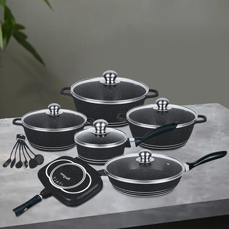 Wholesale Top Seller Multifunction 23pcs Red Cooking Pot Set Non Stick Ollas Non-Stick Aluminum Cookware Sets