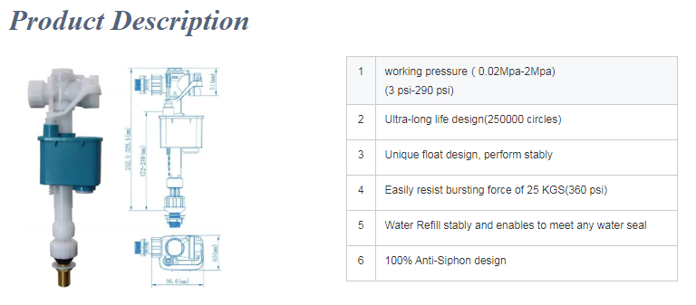 Customizable Flush Bottom Supply Water CNG Filling Toilet Fill Valve for Performance