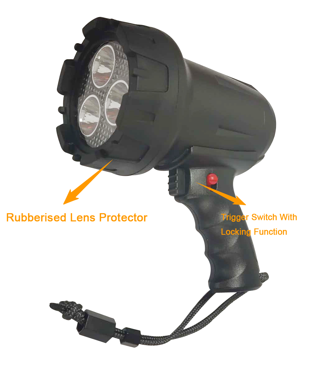 Black Cordless Handheld Led Spot Lights 1100 Lumens Max For Searching