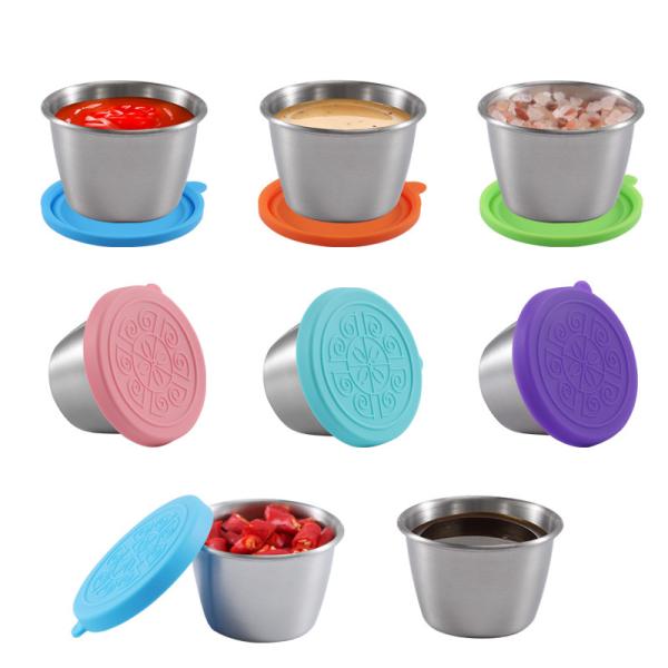 Dressing Containers to Go for Condiments, Salad Dressing, Dips, Snacks, Stainless Steel Dipping Sauce Cups, Mini Food