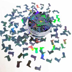 Wholesale Wedding Decoration Polyester Holographic Black Cowboy Boots Glitter Shape for Craft Occasion from china suppliers