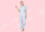 Striped Ladies Short Sleeve Pajama Sets , Lace Trimmed Women'S Sleepwear Sets