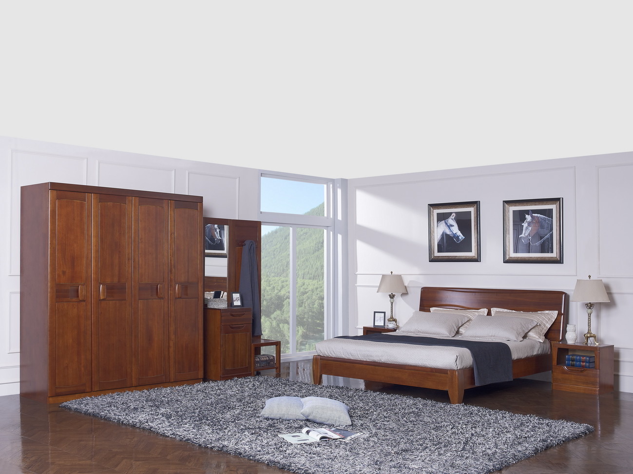 New design Upholstered headboard Bedroom furniture set By ISO9001 and FSC china factory with Mirror stand and Dresser