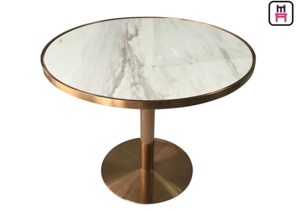 Stainless Steel Rose Golden Restaurant Dining Table Luxury Marble Top with