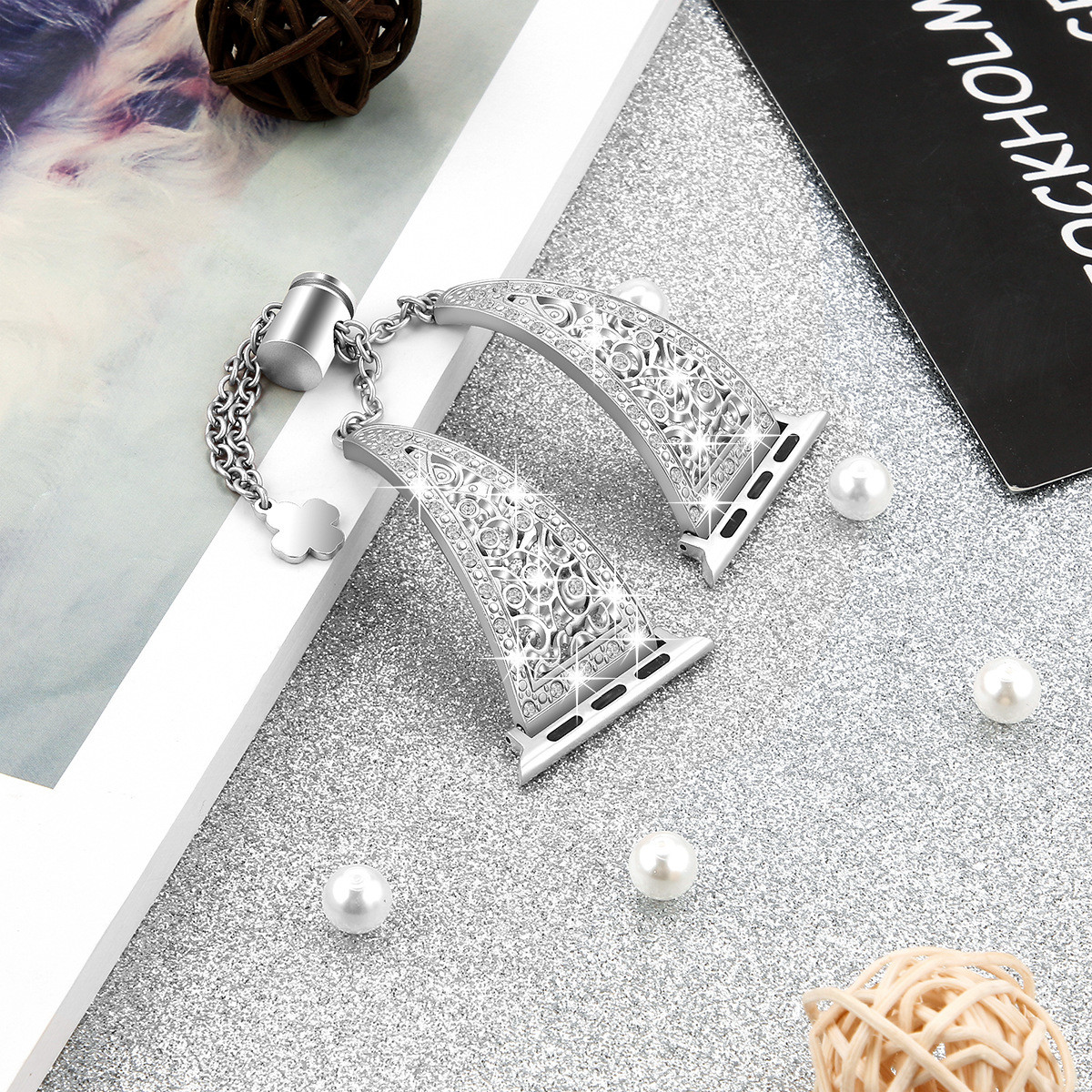 Adjustable Length Smart Watch Band Strap Crystal Metal Stainless Steel Material