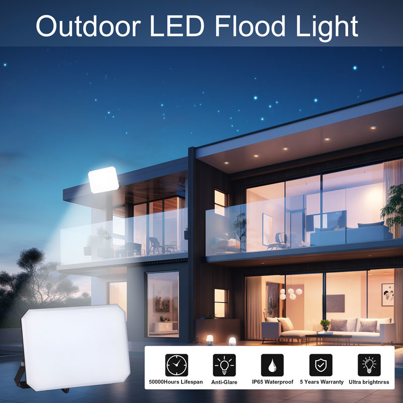 Full Wattage Long Cable Outdoor LED Flood Lights 120° Degree Beam Angle 2700-6500K IP65