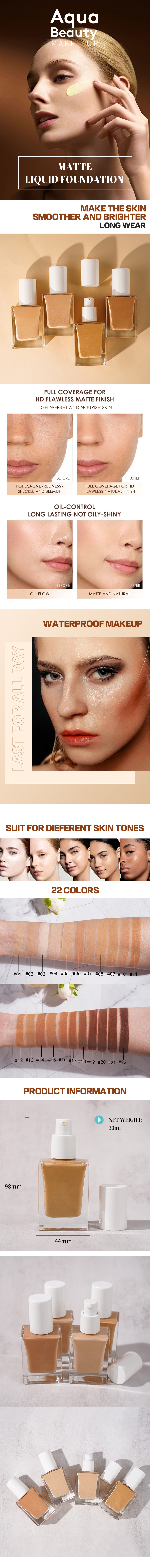 New Cosmetics Private Label Long Lasting Foundation Full Coverage Matte 22 Colors Makeup Liquid Foundation