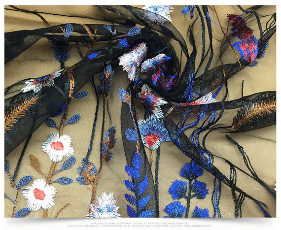 100% Polyester Heavy Floral Embroidered Mesh Lace Fabric For DIY Costume Dress