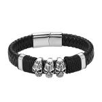 Customization fashion jewelry black leather bracelet magnetic stainless steel