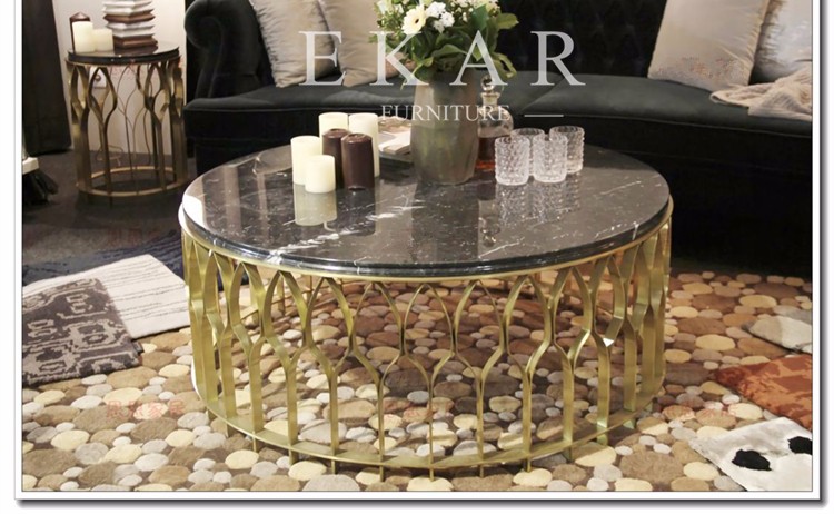 Big Round Marble Top Coffee Table with Hollow-carved Table Leg