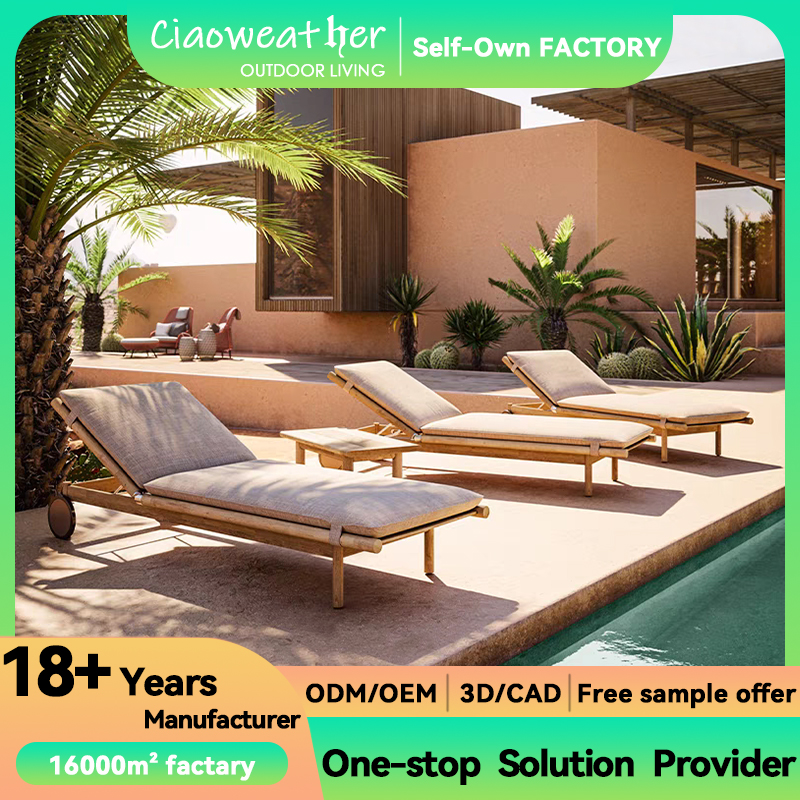 Modern Waterproof Lounger Chair Made of Solid Teak Wood for Courtyard Beach Garden Hotel Pool