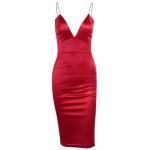 Solid Color 98cm Sexy Women Dresses , Backless Bodycon Strap Dress V Neck