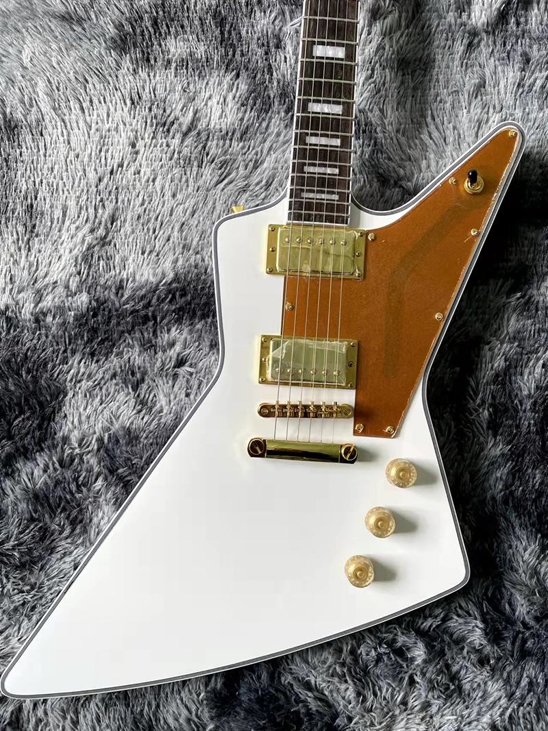 Custom Irregular Special-Shaped Electric Guitar with White Veneer Yellow Guard Board