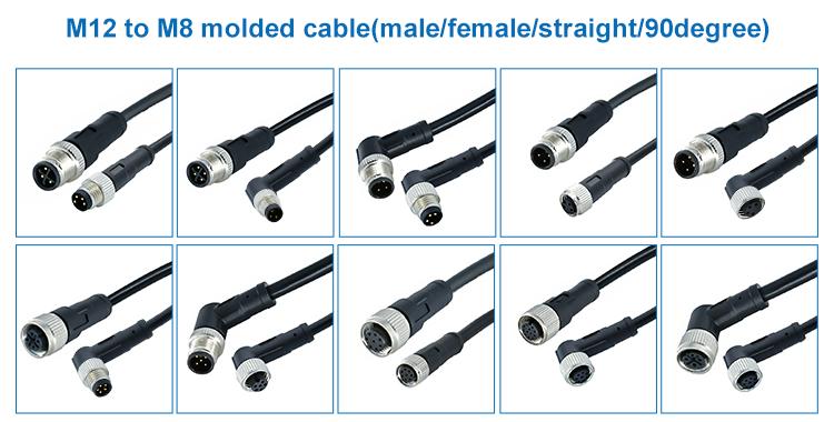 M12 Male / Female Aviation Socket 3/4/5/6/8/12/17-Core Pinhole Connector With Molded Rubber Core