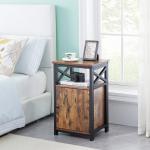 Metal Frame Industrial Bedside Cabinet MDF Brown Wood Nightstand