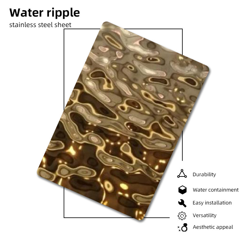 Champagne Gold Color Water Ripple Stainless Steel Sheet 0.3mm 0.4mm Thickness