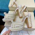 Pearl inlaid design women's high heel sandals，open toe height increasing women