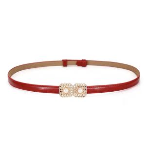 Wholesale OEM Adjustable Length Women's Fashion Leather Belts Skinny Pearl Locked Buckle from china suppliers